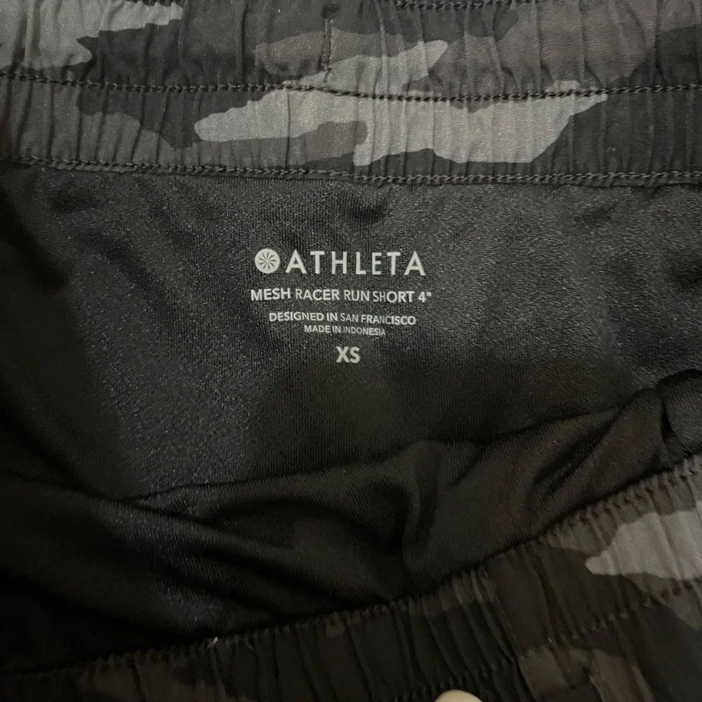 Athleta Black Camouflage Mesh Racer Shorts